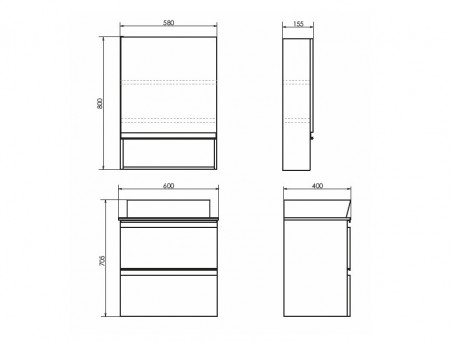 Тумба с Раковиной «Comforty» Комфорти-60, 60x70,5x40см, Бетон Светлый, Черная Столешница (00-00005700CF)