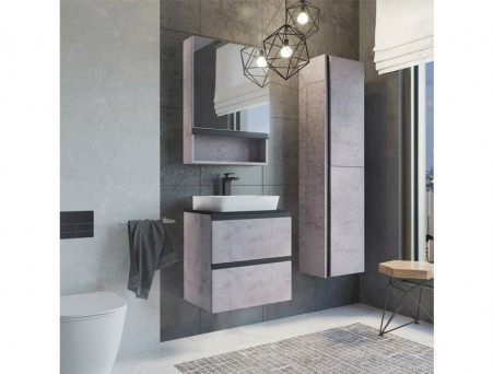 Тумба с Раковиной «Comforty» Комфорти-60, 60x70,5x40см, Бетон Светлый, Черная Столешница (00-00005700CF)