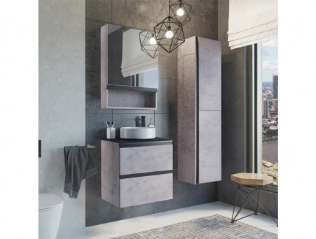 Тумба с Раковиной «Comforty» Комфорти-60, 60x70,5x40см, Бетон Светлый, Черная Столешница (00-00005701CF)