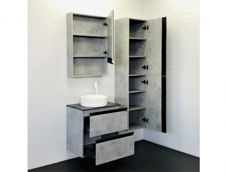 Тумба с Раковиной «Comforty» Комфорти-60, 60x70,5x40см, Бетон Светлый, Черная Столешница (00-00005701CF)