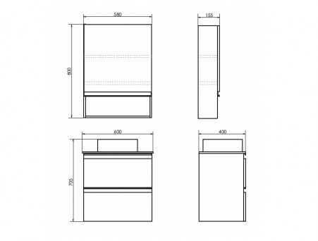 Тумба с Раковиной «Comforty» Комфорти-60, 60x70,5x40см, Бетон Светлый, Черная Столешница (00-00005701CF)
