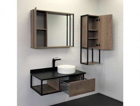 Тумба с Раковиной «Comforty» Лиссабон-95, 94,5x39,5x52см, Дуб Темный, Черная Столешница (00-00006558CF)