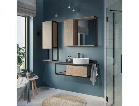 Тумба с Раковиной «Comforty» Лиссабон-95, 94,5x39,5x52см, Дуб Темный, Черная Столешница (00-00006558CF)