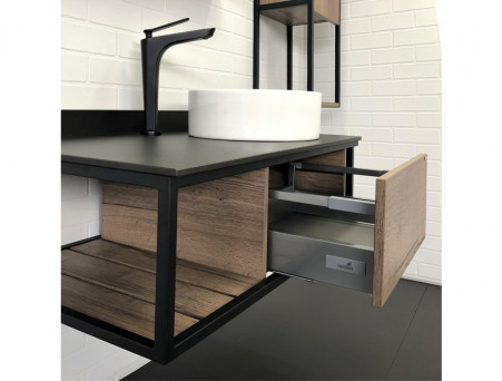 Тумба с Раковиной «Comforty» Лиссабон-95, 94,5x39,5x52см, Дуб Темный, Черная Столешница (00-00006558CF)
