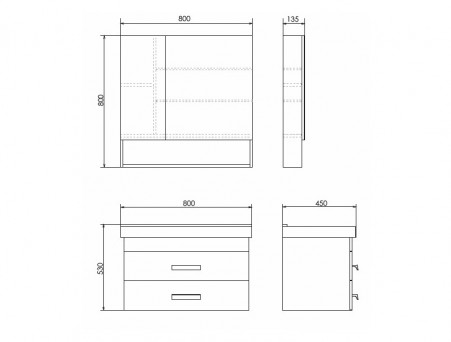 Тумба с Раковиной «Comforty» Никосия-80, 80x53x45см, Дуб Темный (00-00008856CF)