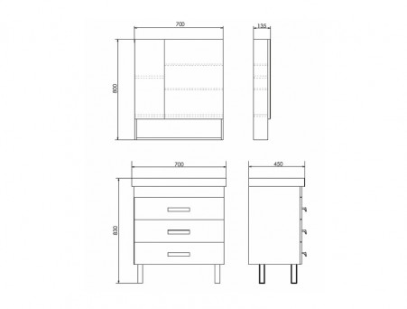 Тумба с Раковиной «Comforty» Никосия-70, 70x83x45см, Дуб Темный (00-00008854CF)
