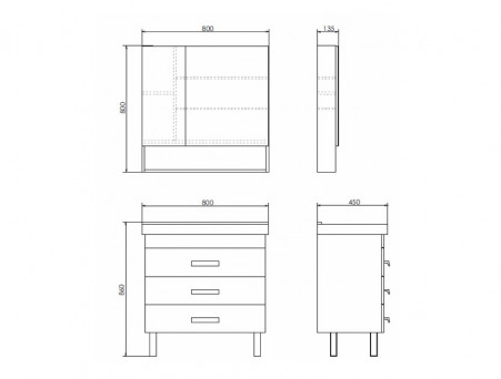 Тумба с Раковиной «Comforty» Никосия-80, 80x86x45см, Дуб Темный (00-00007621CF)