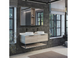 Тумба с Раковиной «Comforty» Порто-120, 120x64,5x52см, Дуб Дымчатый, Белая Столешница (00-00008910CF)