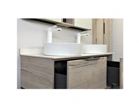 Тумба с Раковиной «Comforty» Порто-120, 120x64,5x52см, Дуб Дымчатый, Белая Столешница (00-00008910CF)