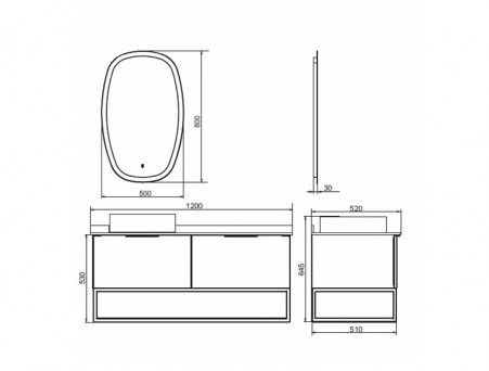 Тумба с Раковиной «Comforty» Порто-120, 120x64,5x52см, Дуб Темно-Коричневый, Черная Столешница (00-00000828CF)