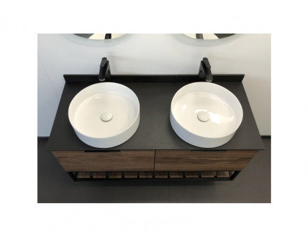 Тумба с Раковиной «Comforty» Порто-120, 120x64,5x52см, Дуб Темно-Коричневый, Черная Столешница (00-00001287CF)