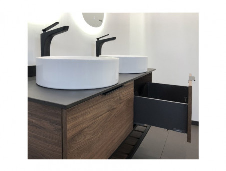 Тумба с Раковиной «Comforty» Порто-120, 120x64,5x52см, Дуб Темно-Коричневый, Черная Столешница (00-00001287CF)