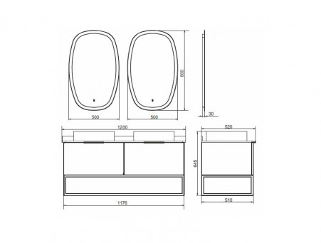 Тумба с Раковиной «Comforty» Порто-120, 120x64,5x52см, Дуб Темно-Коричневый, Черная Столешница (00-00001287CF)