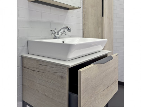 Тумба с Раковиной «Comforty» Порто-60, 60x64,5x40см, Дуб Дымчатый, Белая Столешница (00-00011395CF)