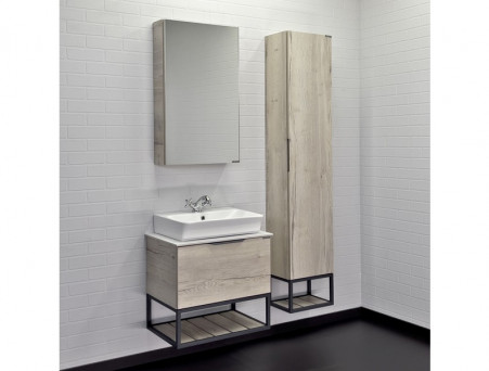 Тумба с Раковиной «Comforty» Порто-60, 60x64,5x40см, Дуб Дымчатый, Белая Столешница (00-00011395CF)