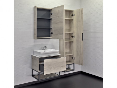 Тумба с Раковиной «Comforty» Порто-60, 60x64,5x40см, Дуб Дымчатый, Белая Столешница (00-00011395CF)