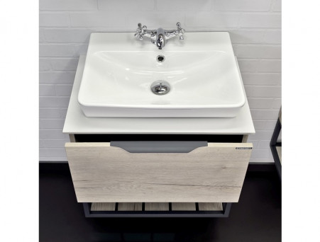 Тумба с Раковиной «Comforty» Порто-60, 60x64,5x40см, Дуб Дымчатый, Белая Столешница (00-00011395CF)