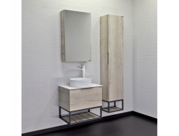 Тумба с Раковиной «Comforty» Порто-60, 60x64,5x40см, Дуб Дымчатый, Белая Столешница (00-00011397CF)