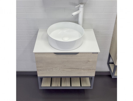 Тумба с Раковиной «Comforty» Порто-60, 60x64,5x40см, Дуб Дымчатый, Белая Столешница (00-00011397CF)