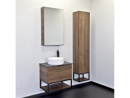 Тумба с Раковиной «Comforty» Порто-60, 60x64,5x40см, Дуб Темно-Коричневый, Черная Столешница (00-00010676CF)