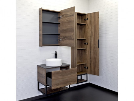 Тумба с Раковиной «Comforty» Порто-60, 60x64,5x40см, Дуб Темно-Коричневый, Черная Столешница (00-00010676CF)