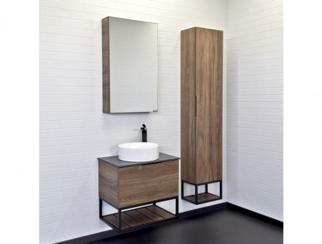 Тумба с Раковиной «Comforty» Порто-60, 60x64,5x40см, Дуб Темно-Коричневый, Черная Столешница (00-00010676CF)