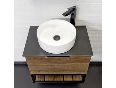 Тумба с Раковиной «Comforty» Порто-60, 60x64,5x40см, Дуб Темно-Коричневый, Черная Столешница (00-00010676CF)