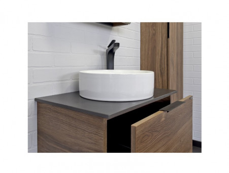 Тумба с Раковиной «Comforty» Порто-60, 60x64,5x40см, Дуб Темно-Коричневый, Черная Столешница (00-00010676CF)