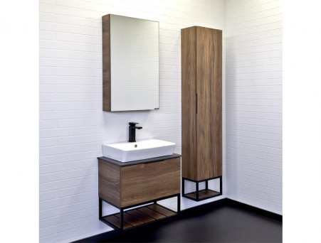 Тумба с Раковиной «Comforty» Порто-60, 60x64,5x40см, Дуб Темно-Коричневый, Черная Столешница (00-00010677CF)