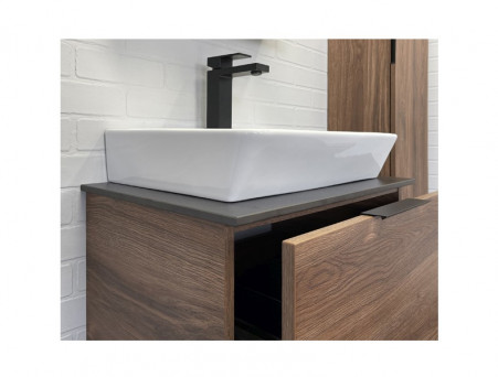 Тумба с Раковиной «Comforty» Порто-60, 60x64,5x40см, Дуб Темно-Коричневый, Черная Столешница (00-00010677CF)