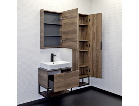 Тумба с Раковиной «Comforty» Порто-60, 60x64,5x40см, Дуб Темно-Коричневый, Черная Столешница (00-00010677CF)