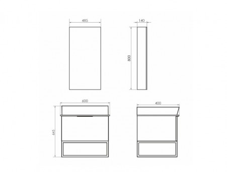 Тумба с Раковиной «Comforty» Порто-60, 60x64,5x40см, Дуб Темно-Коричневый, Черная Столешница (00-00010677CF)