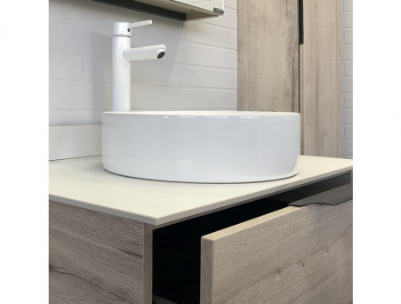 Тумба с Раковиной «Comforty» Порто-75, 75,5x64,5x52см, Дуб Дымчатый, Белая Столешница (00-00009321CF)