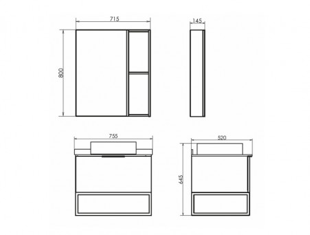 Тумба с Раковиной «Comforty» Порто-75, 75,5x64,5x52см, Дуб Темно-Коричневый, Черная Столешница (00-00008926CF)