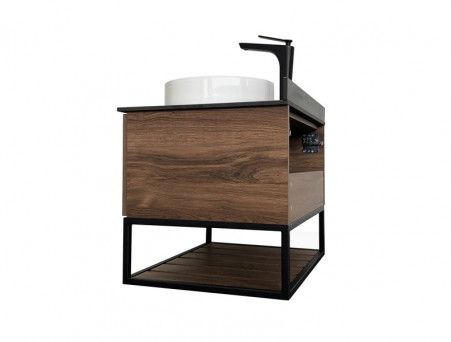 Тумба с Раковиной «Comforty» Порто-75, 75,5x64,5x52см, Дуб Темно-Коричневый, Черная Столешница (00-00008926CF)