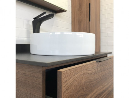 Тумба с Раковиной «Comforty» Порто-75, 75,5x64,5x52см, Дуб Темно-Коричневый, Черная Столешница (00-00008926CF)