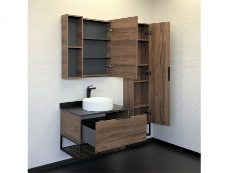 Тумба с Раковиной «Comforty» Порто-75, 75,5x64,5x52см, Дуб Темно-Коричневый, Черная Столешница (00-00008926CF)