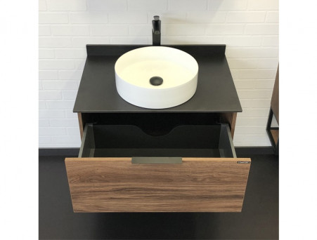 Тумба с Раковиной «Comforty» Порто-75, 75,5x64,5x52см, Дуб Темно-Коричневый, Черная Столешница (00-00008926CF)