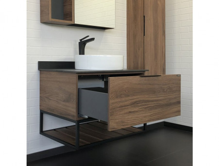 Тумба с Раковиной «Comforty» Порто-75, 75,5x64,5x52см, Дуб Темно-Коричневый, Черная Столешница (00-00008926CF)