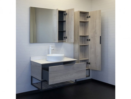 Тумба с Раковиной «Comforty» Порто-90, 90,5x64,5x52см, Дуб Дымчатый, Белая Столешница (00-00009322CF)