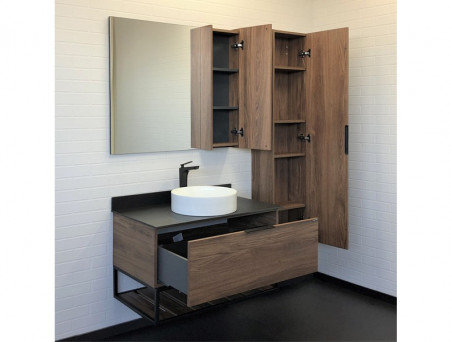 Тумба с Раковиной «Comforty» Порто-90, 90,5x64,5x52см, Дуб Темно-Коричневый, Черная Столешница (00-00008927CF)