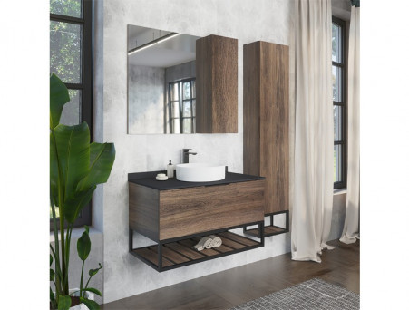 Тумба с Раковиной «Comforty» Порто-90, 90,5x64,5x52см, Дуб Темно-Коричневый, Черная Столешница (00-00008927CF)