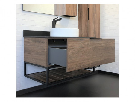 Тумба с Раковиной «Comforty» Порто-90, 90,5x64,5x52см, Дуб Темно-Коричневый, Черная Столешница (00-00008927CF)