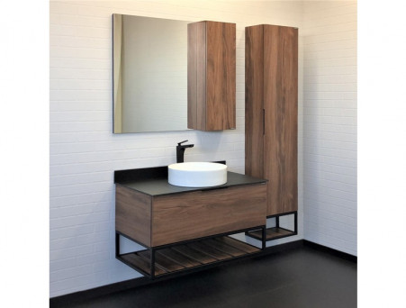 Тумба с Раковиной «Comforty» Порто-90, 90,5x64,5x52см, Дуб Темно-Коричневый, Черная Столешница (00-00008927CF)