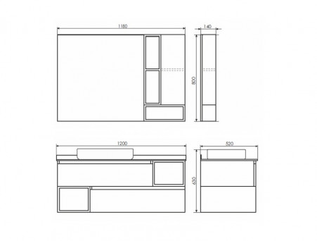 Тумба с Раковиной «Comforty» Прага-120, 120x62,5x52см, Дуб Белый, Графитовая Столешница (00-00014834CF)