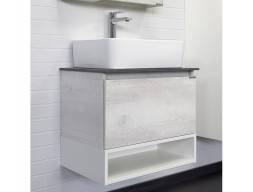 Тумба с Раковиной «Comforty» Прага-60, 60x63,5x40см, Дуб Белый, Графитовая Столешница (00-00014536CF)