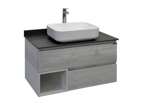 Тумба с Раковиной «Comforty» Прага-90, 90x63x52см, Дуб Белый, Графитовая Столешница (00-00014424CF)