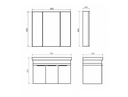 Тумба с Раковиной «Comforty» Соло-90, 90x60,5x45см, Дуб Темно-Коричневый (00-00010979CF)