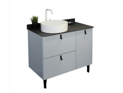 Тумба с Раковиной «Comforty» Сорренто-90, 90,5x88x52см, Серый, Черная Столешница (00-00013520CF)