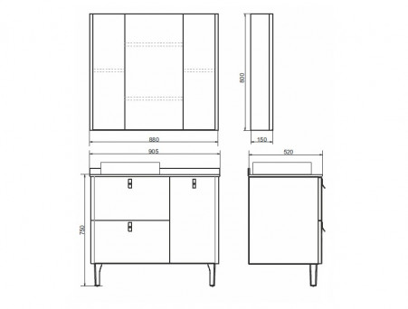 Тумба с Раковиной «Comforty» Сорренто-90, 90,5x88x52см, Серый, Черная Столешница (00-00013520CF)